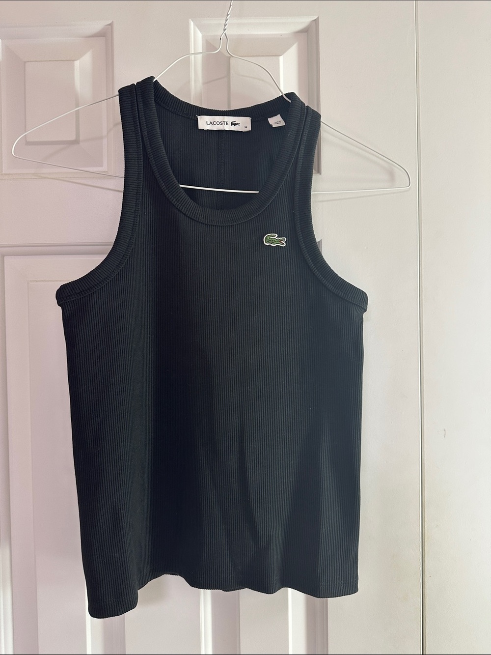 Lacoste Black Ribbed Tank with Green Croc